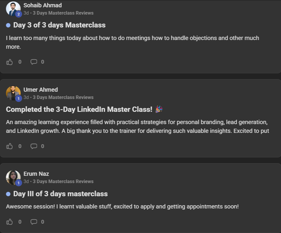 3-Day Masterclass student reviews screenshot 2